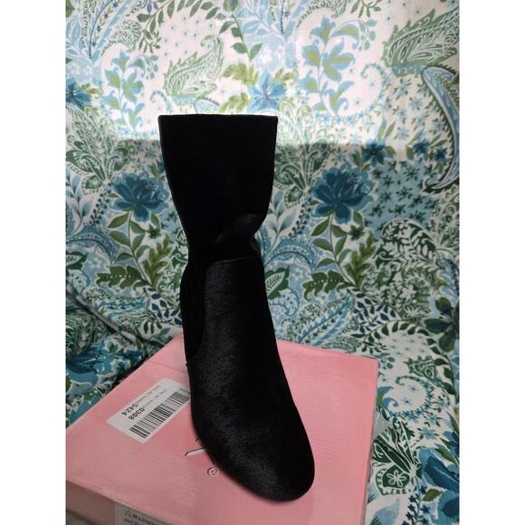 Allegra K Women's Velvet Round Toe Block Heels Foldable Mid Calf Boots 6.5 - Picture 3 of 3